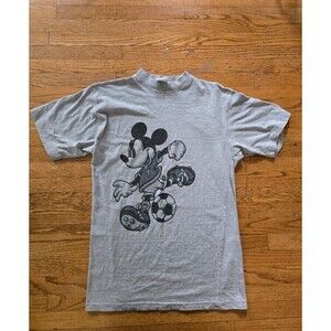 Vtg Disney Athletics Mickey Soccer Graphic T-Shirt Gray Size Large
